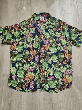 C&C California Navy Tropical Leaf Button-Down Shirt 2xl